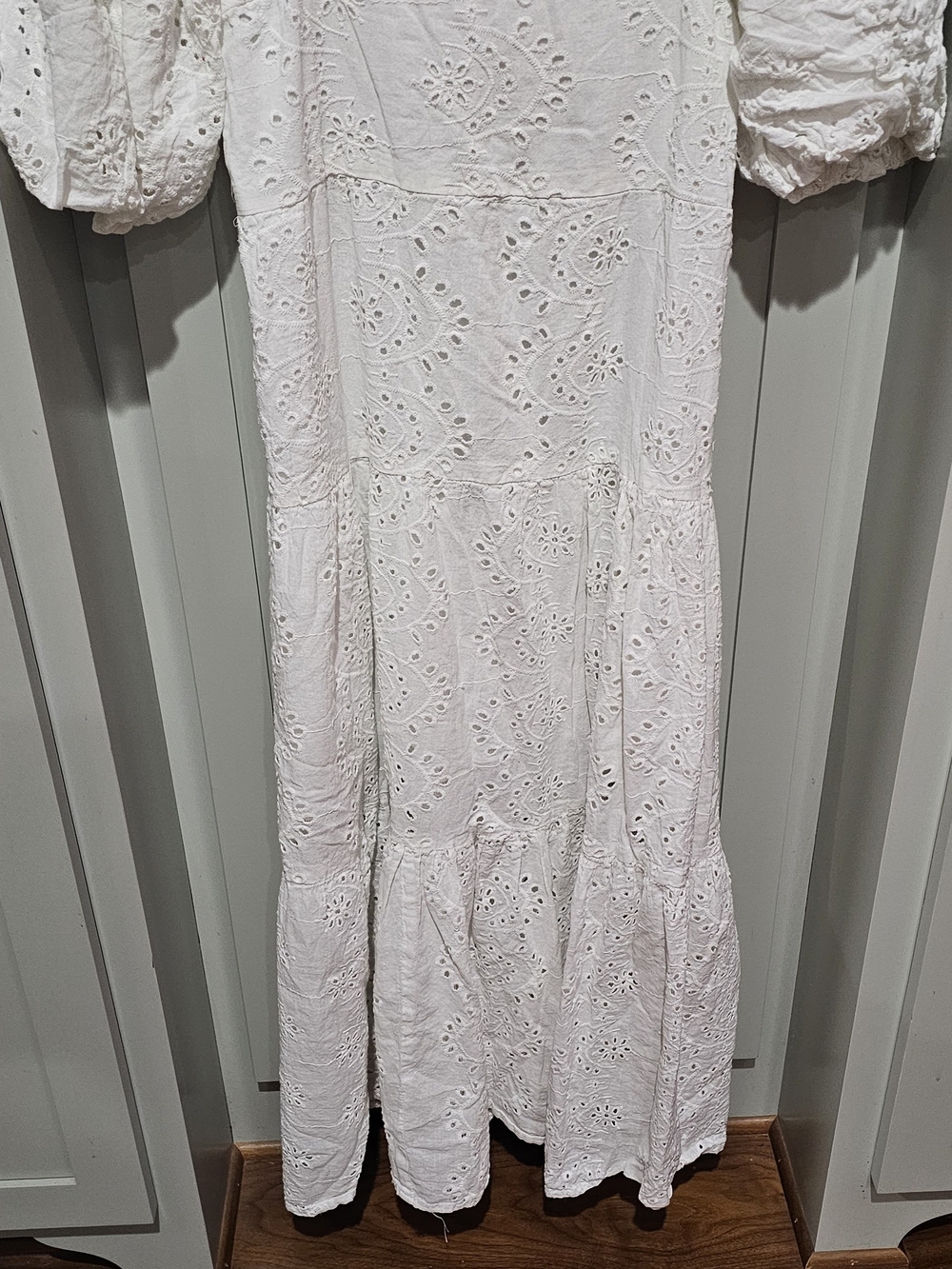 Anthropologie White Eyelet Maxi Dress with Puff Sleeves-Med.